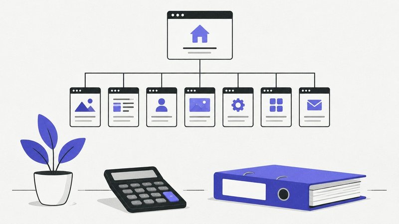 The sitemap of an accounting firm website, with a calculator and a binder