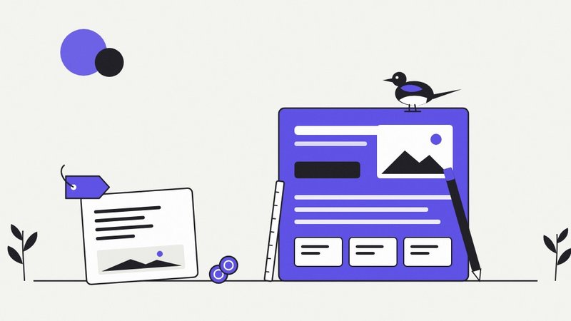 Cheap website: a do-it-yourself page with its price tag, next to the site framed by a designer