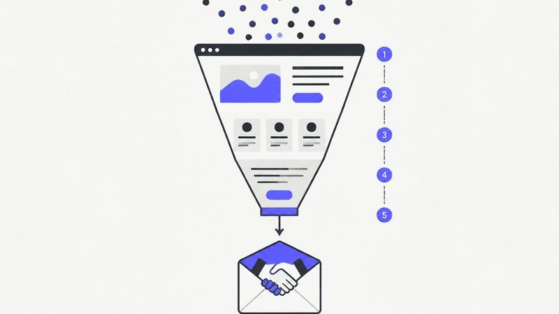 A funnel-shaped website turning visitors into a contact